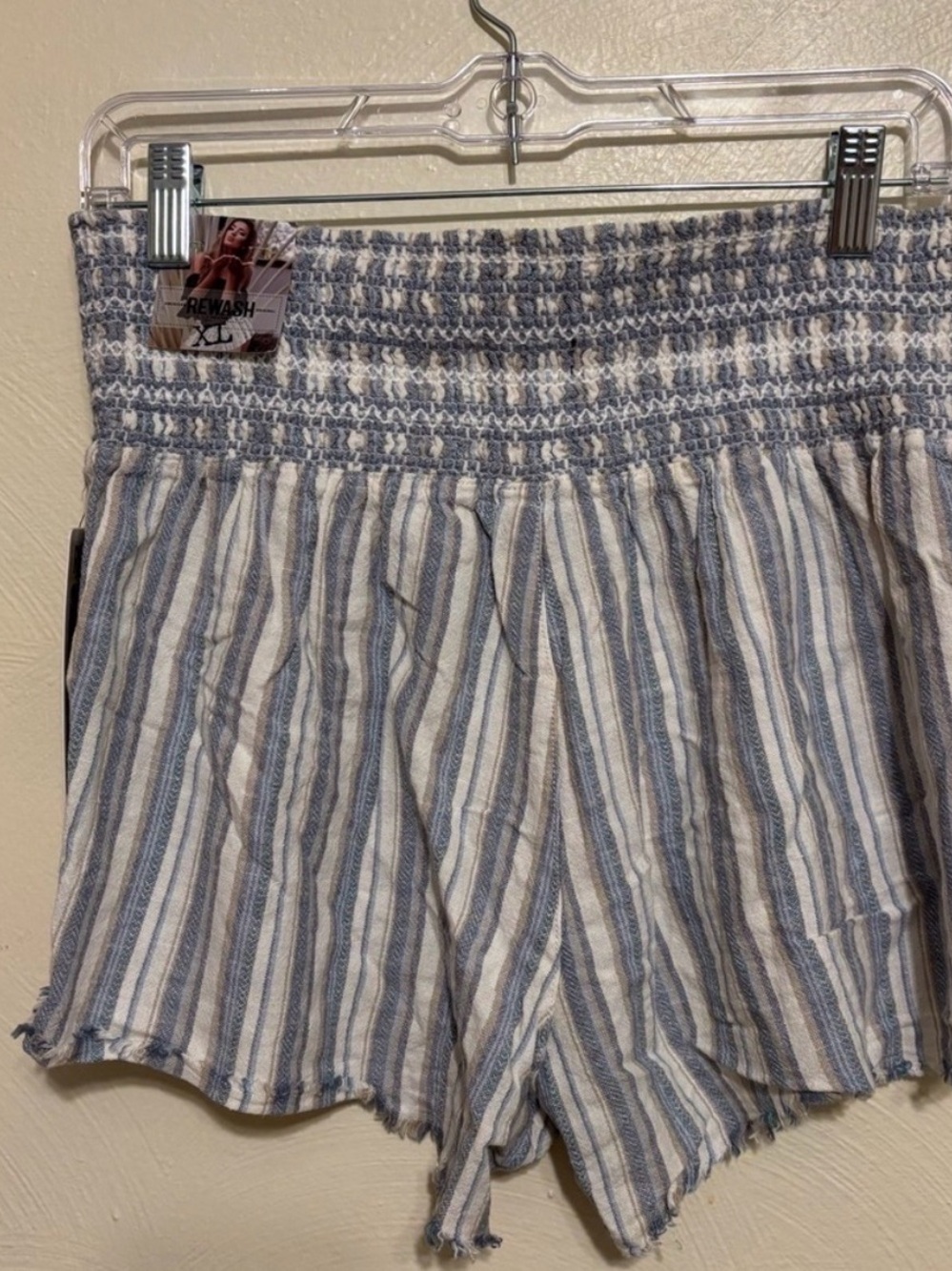 Rewash High-Waist Striped Ruffle Shorts in Blue and White